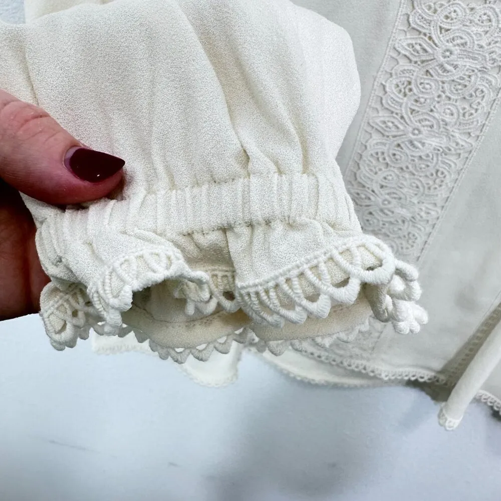 Soft Surroundings Cream‎ Crochet V Neck Romantic Feminine Blouse Petite Small - Image 5
