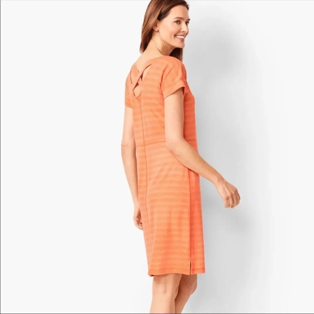T By TALBOTS Orange Striped Textured Terry Cloth Knee Length Shirt Dress Size S - Image 4