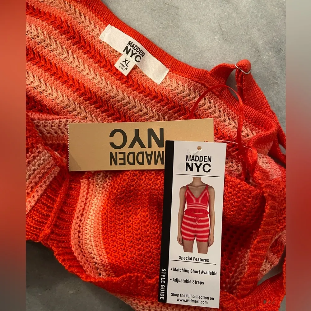 NWT Madden NYC Size XL Orange Coral Stripe Crochet Crop Top V Neck Adjustable - Image 9