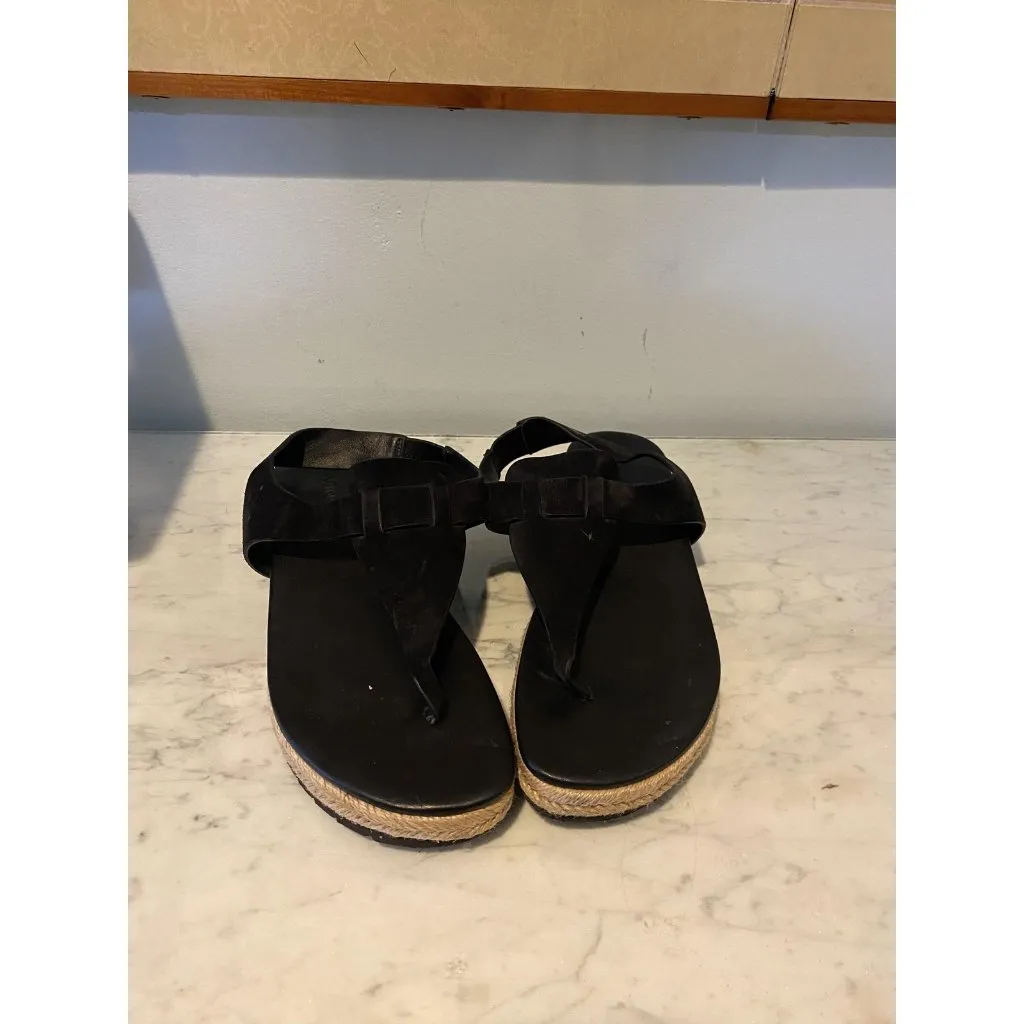 Vince Flint Shoes Womens Size 7.5 Black Suede Thong Sandals Espadrille Flat - Image 3