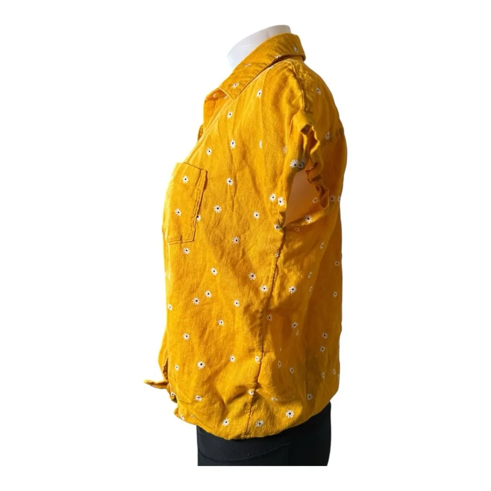 Old Navy Womens M Yellow Flowers Linen Blend Button Up Shirt Sleeveless Tie - Image 4