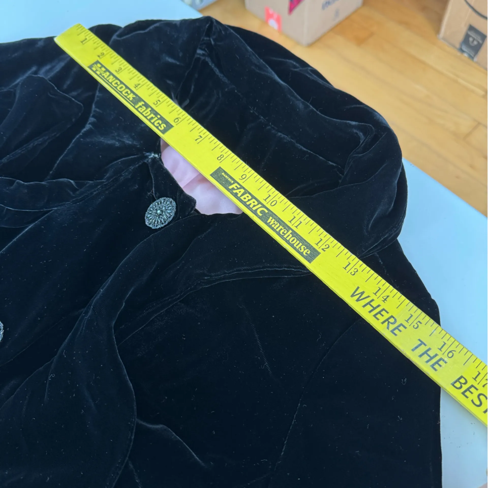 Vintage Black Velvet Tie Neck Ankle Length Dress Coat Size Small - Image 12