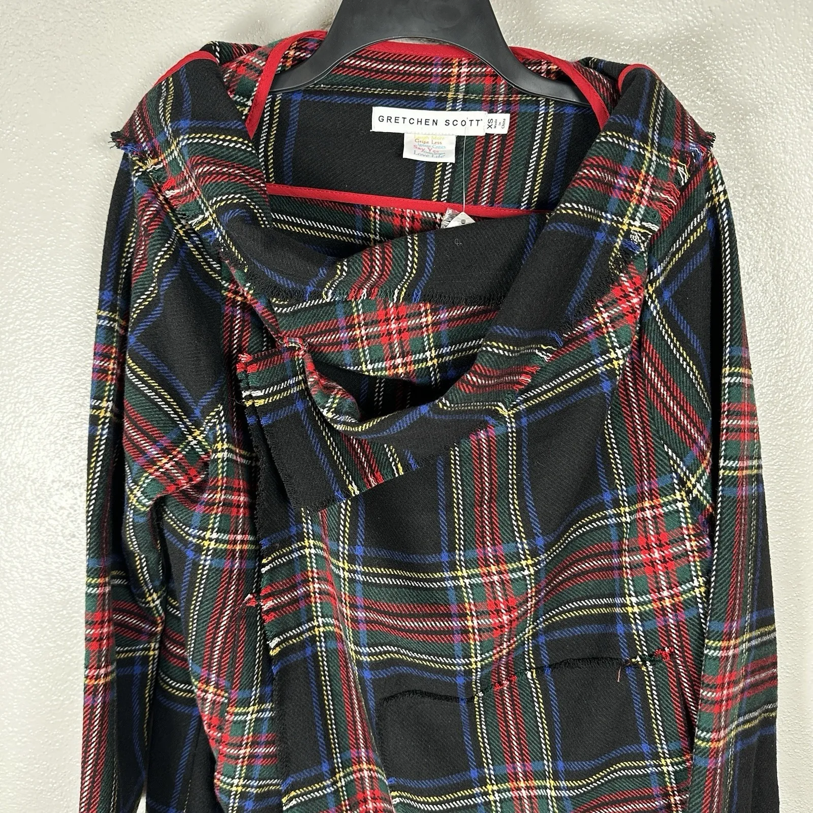 NEW Gretchen Scott Modern Car Coat Wrap Tartan Plaid Womens XS Holiday Christmas Black - Image 2