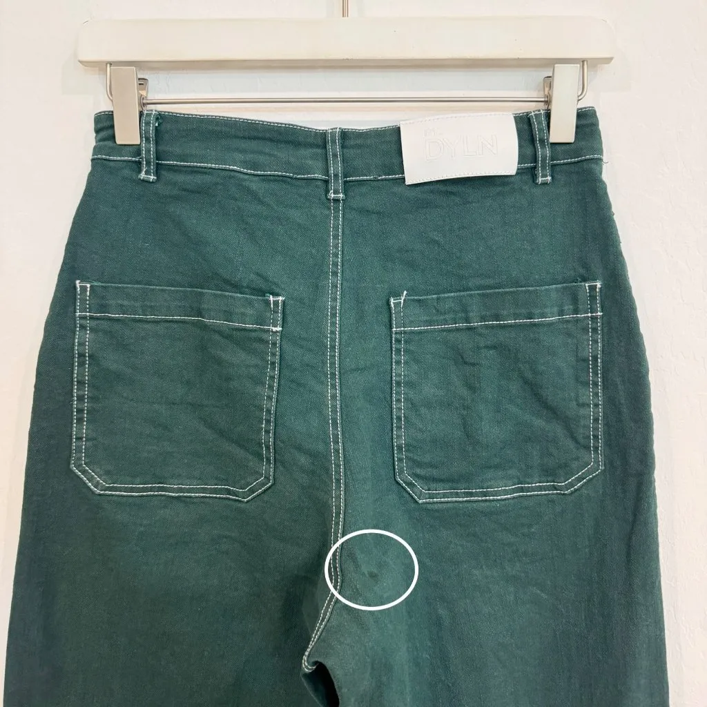 By Dyln Cooper Green High Rise Wide‎ Leg Baggy Jeans Contrast Stitch Size Small - Image 10