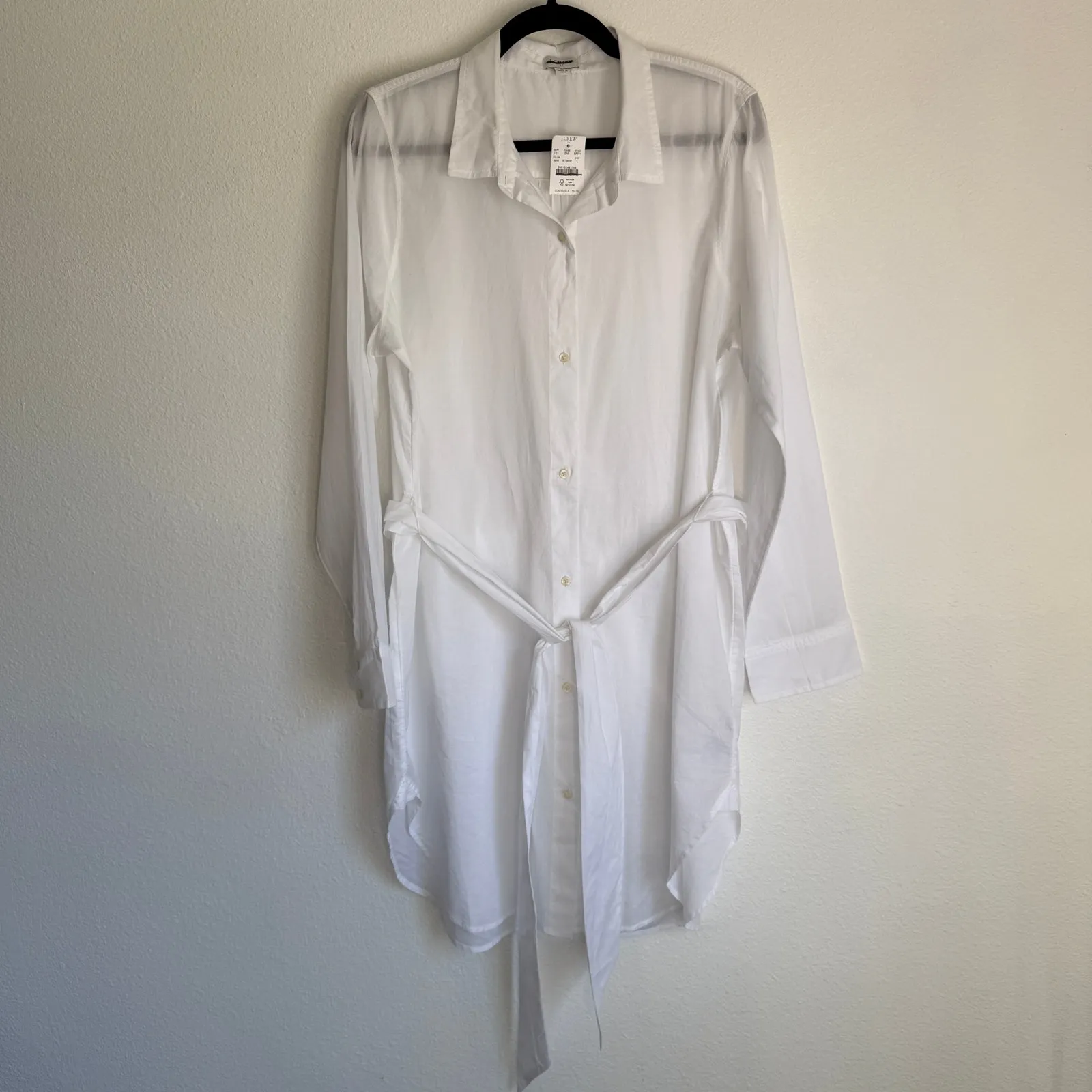 NWT J. Crew Sz L Coverup Shirt Dress White BF771 Vacation 100% Organic Cotton Size L - Image 3