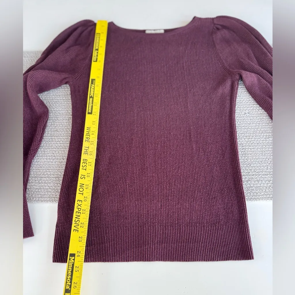 LOFT Burgundy Wine Dark Red Ribbed Cotton Crewneck Sweater Size Small - Image 8