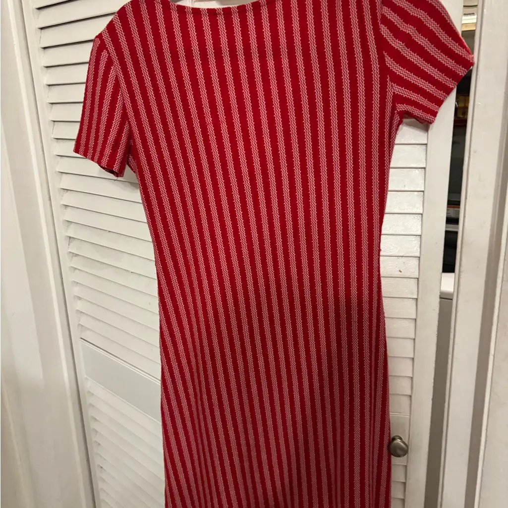 Zara red striped sailor flare tie knot dress small - Image 5