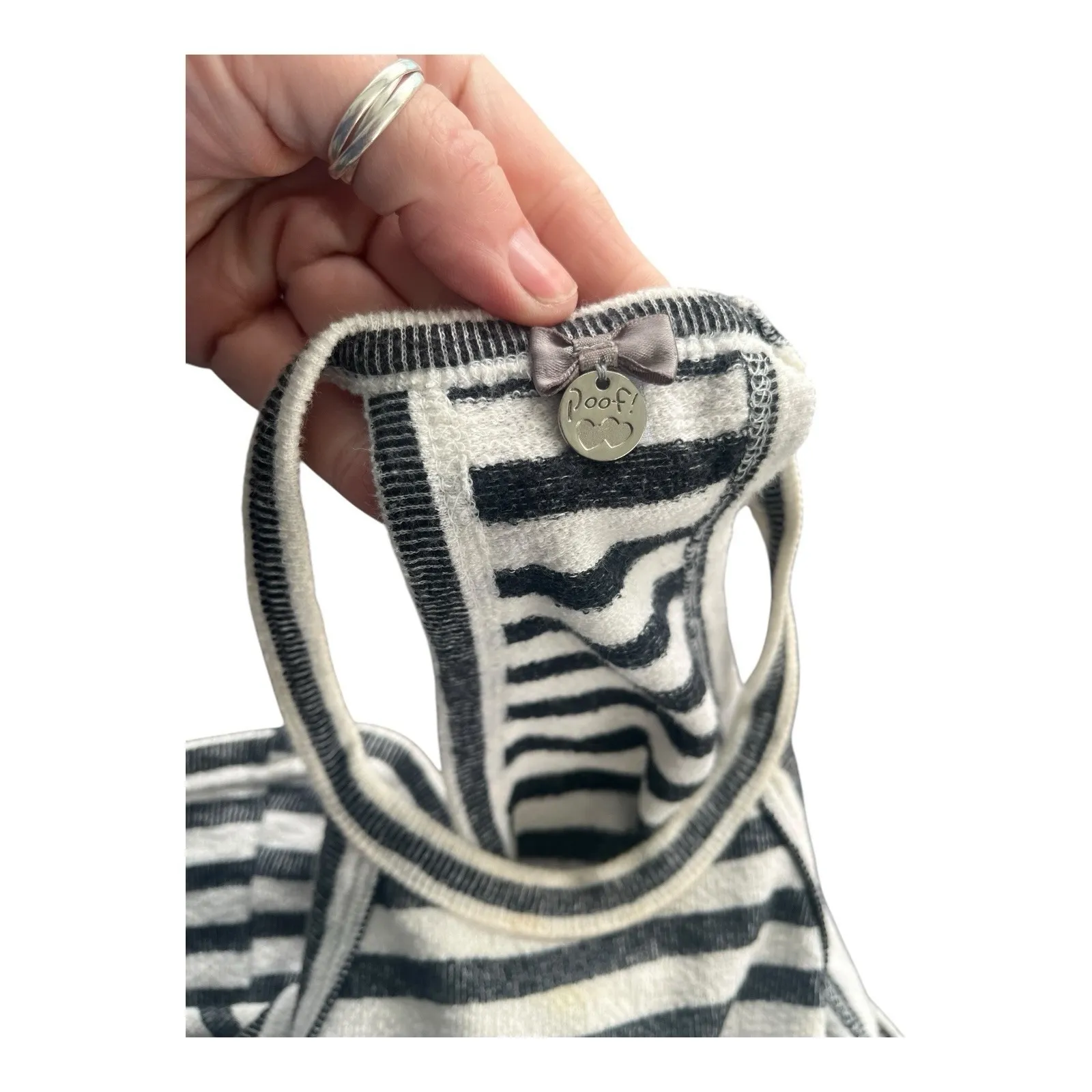 Poof Racerback Black White Stripe Tank Top Med 90s Grunge Minimalist  Athleisure - Image 5