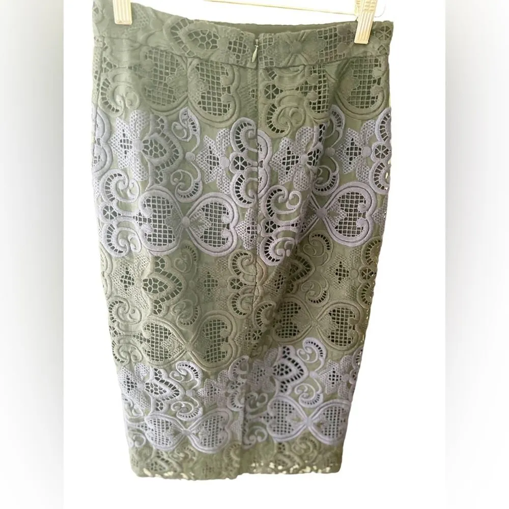 A.L.C Black Blue Embroidered Indian Silk Pencil Skirt Size 0 - Image 5