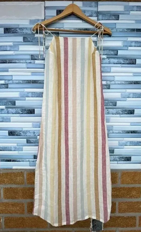LAUDE the Label Organic Linen Jane Maxi Dress in Painter Stripe xxs Tan - Image 5