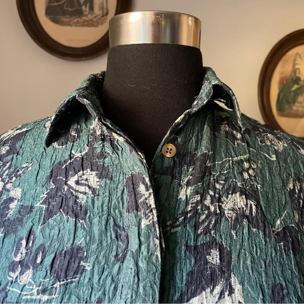 Vintage 1990s floral crinkle silk blouse - Image 6