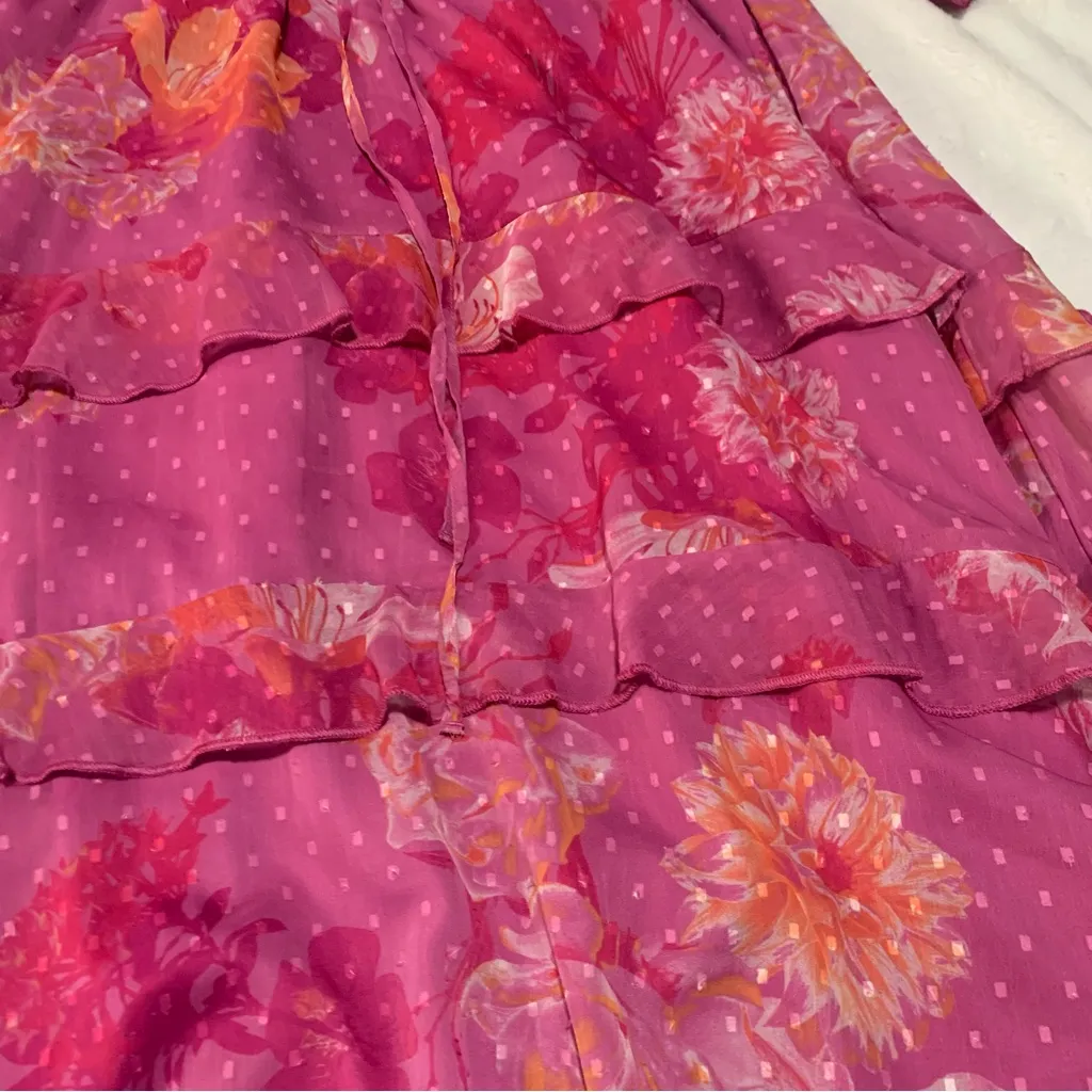 Destination 365 women's large Vibrant Pink Orange Floral Dress Swiss dot guest - Image 10