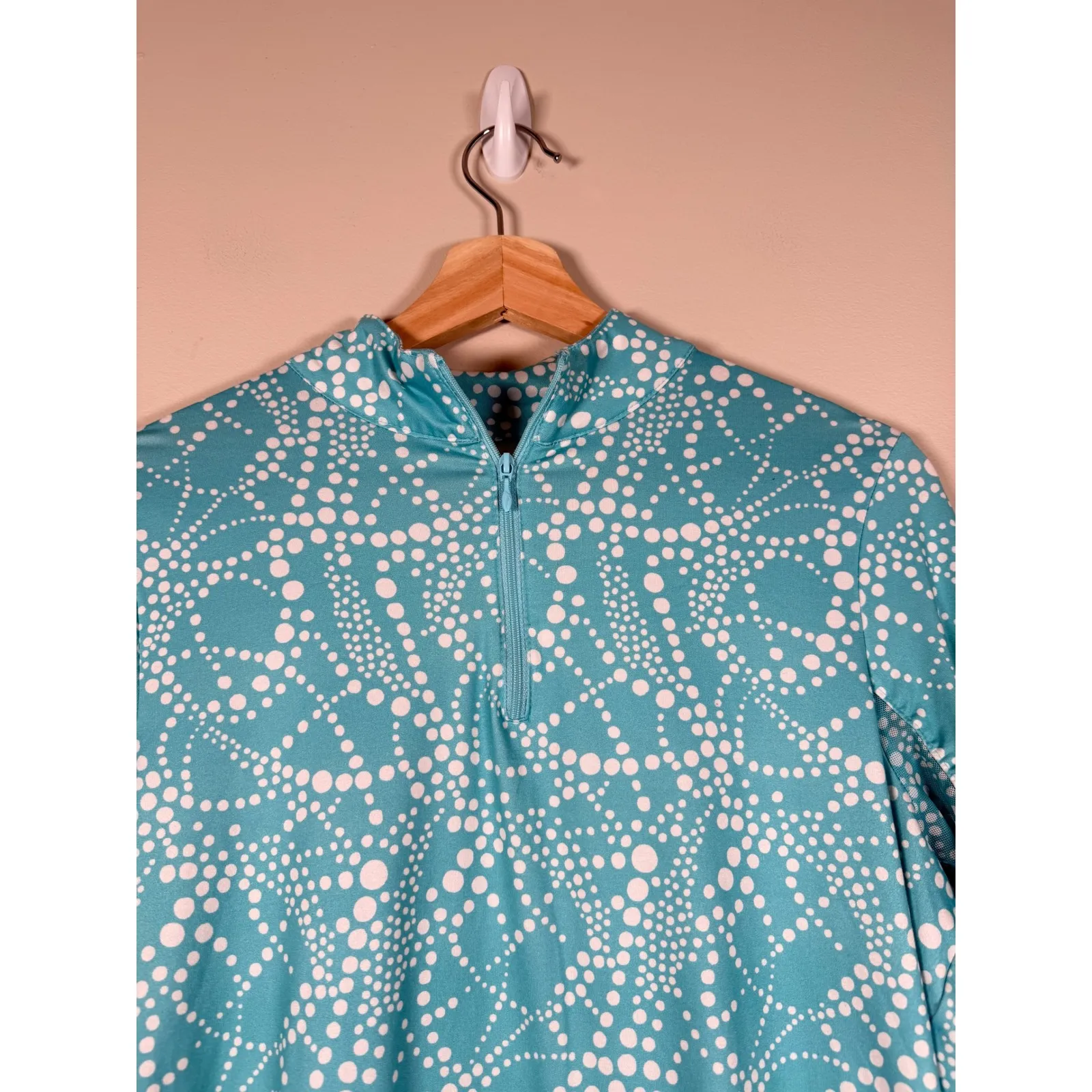 Gottex Women's Turquoise White Dot Quarter Zip Long Sleeve Athletic Top Size S - Image 2