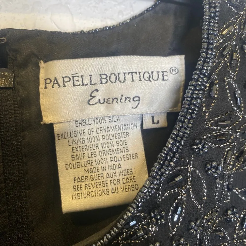 Vintage Papell Boutique Evening Beaded Short Sleeve Blouse Black Silk EUC Sz Sm - Image 5