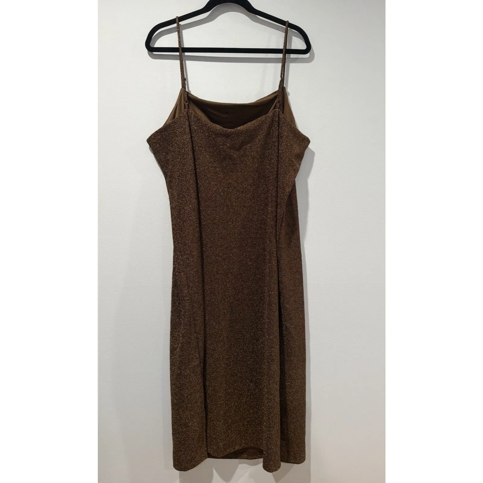 NEW H&M Dress Womens XL Brown/Bronze 90s Friends Shimmer Stretch Adjustable - Image 2