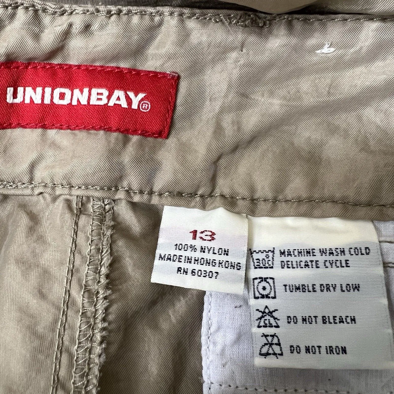 UnionBay Vintage Utility Pants Womens 13 Tan Nylon Wide Leg Low Rise Skater 33” - Image 3