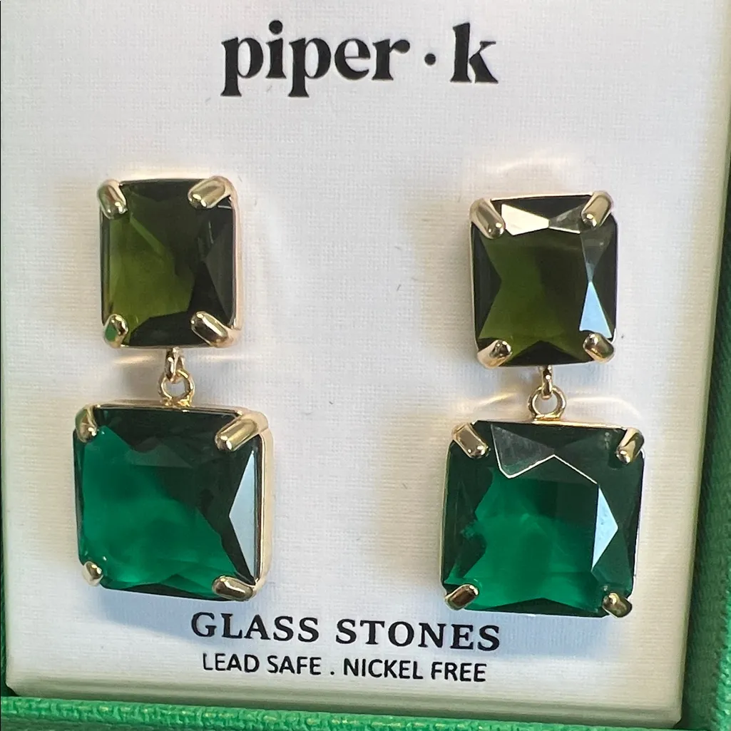 Piper K | Green Square Drop Earrings - Image 6