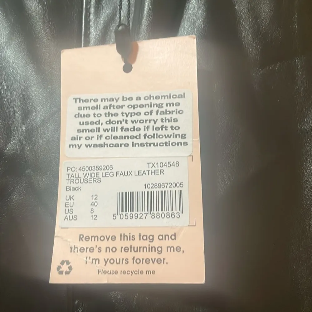 Womens New Missguided Tall Wide Leg Faux Leather Trousers Black Stretchy Waist B - Image 3