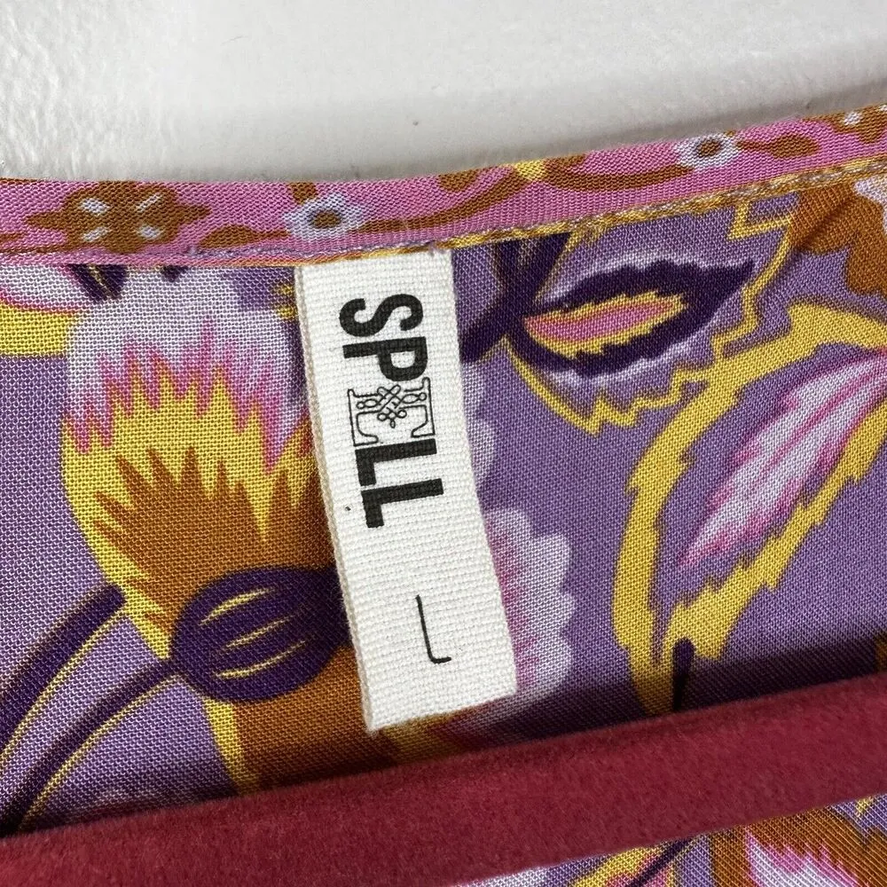 SPELL Lolita Lover Sleeveless Blouse Womens Large Floral Boho Retro Purple - Image 4