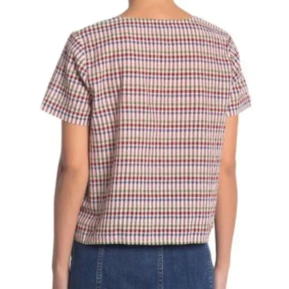 Madewell Novel Tie Front Blouse Blossom Deep Crimson Gingham - Image 4