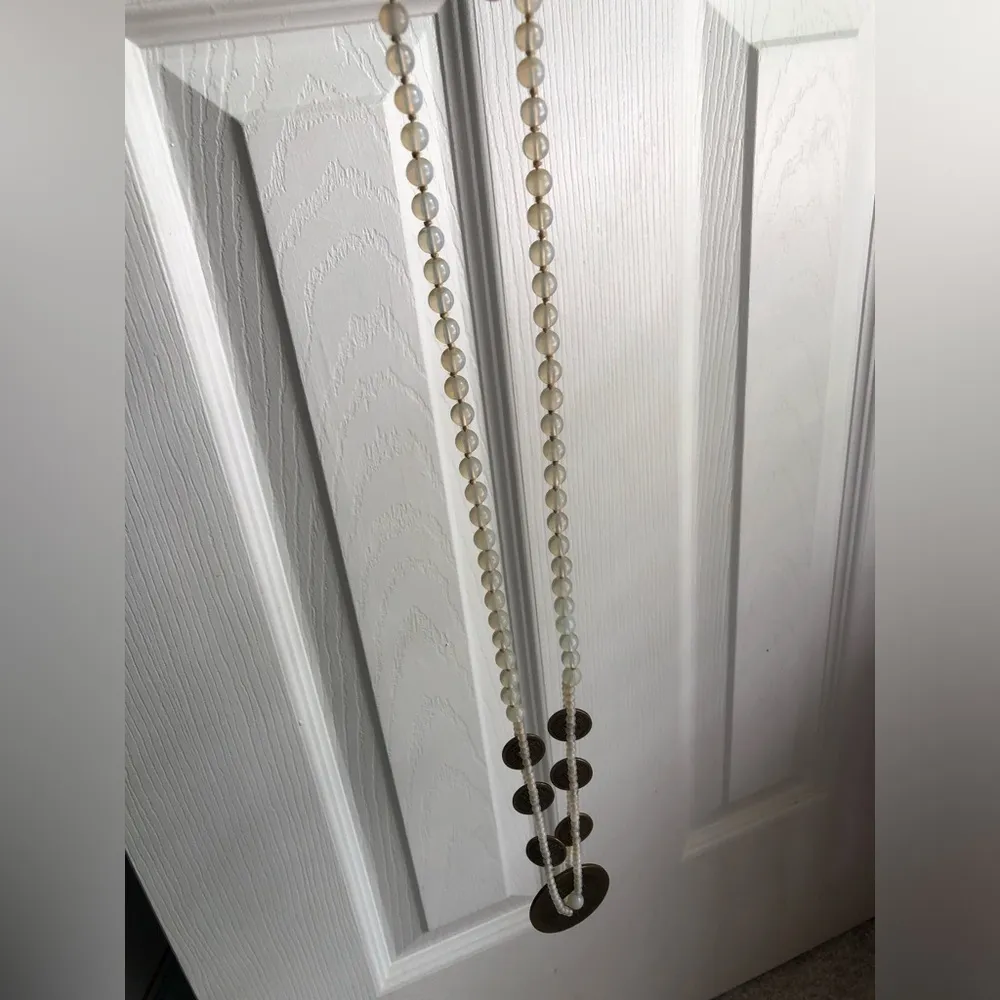 VTG Japanese Coin Necklace Dragon & Phoenix Translucent Moonglow Glass Beads 32” - Image 9