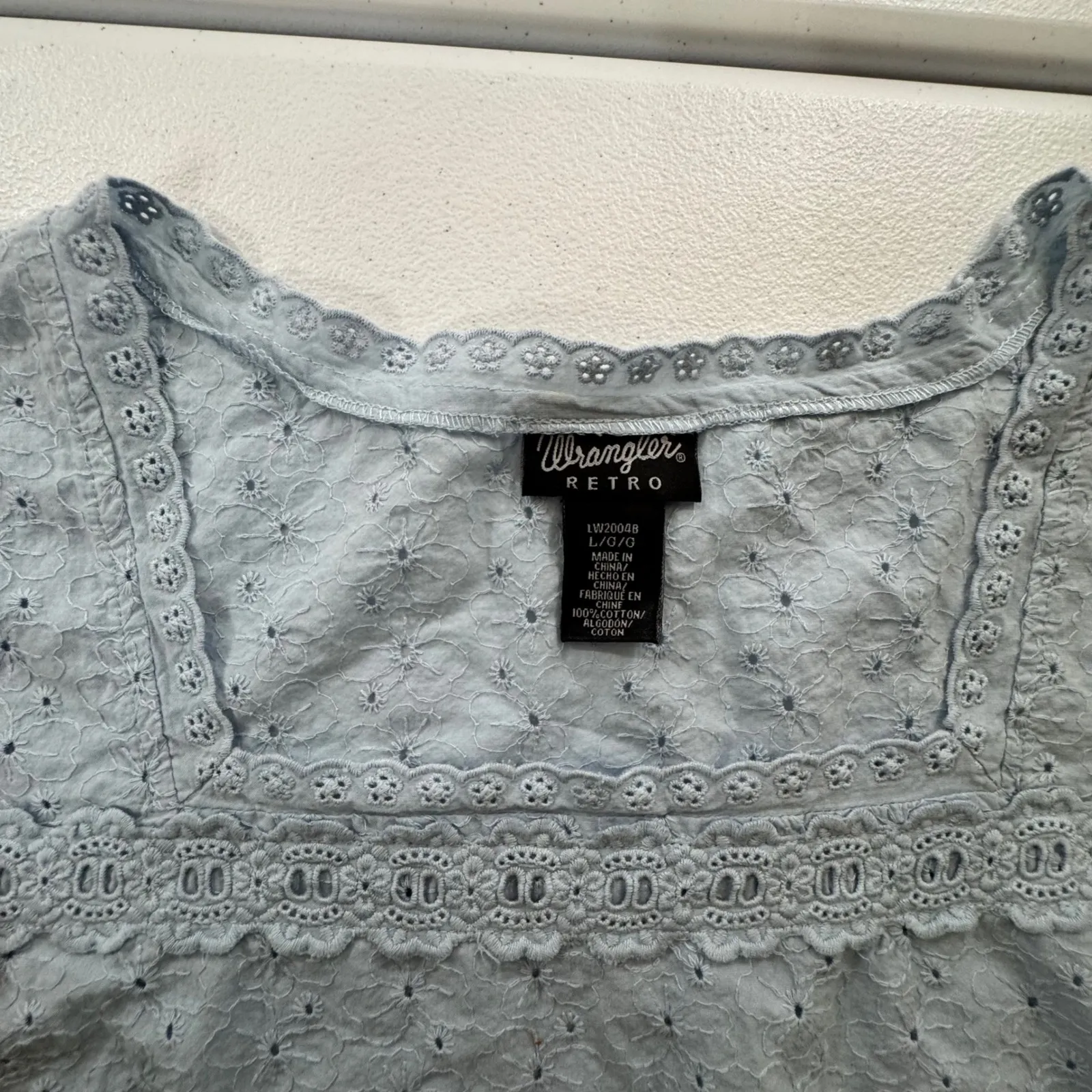 Y2k Wrangler Retro Light Blue Eyelet‎ Square Neck crochet Top L bohoo farycore - Image 6