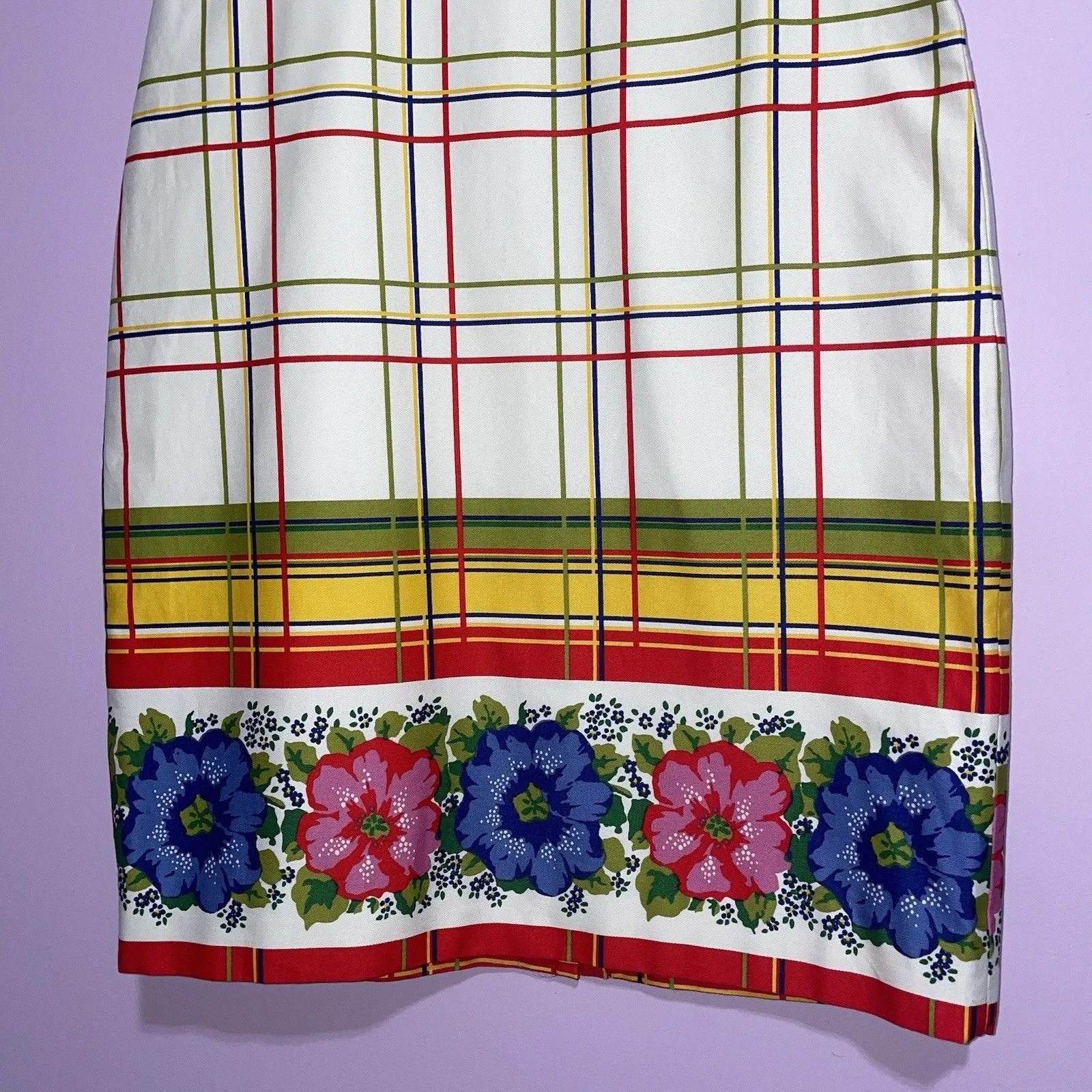 J Crew Sheath Dress Women Size 8 Cream Plaid Floral Artsy Office Career Preppy - Image 3