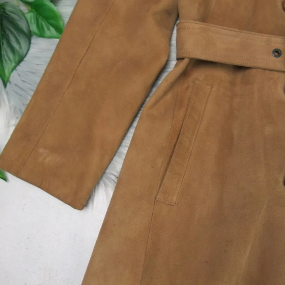 VINTAGE Suede Tan Leathers Trench Coat Swedish x Roetan x Vaca 40 US 10 - Image 6