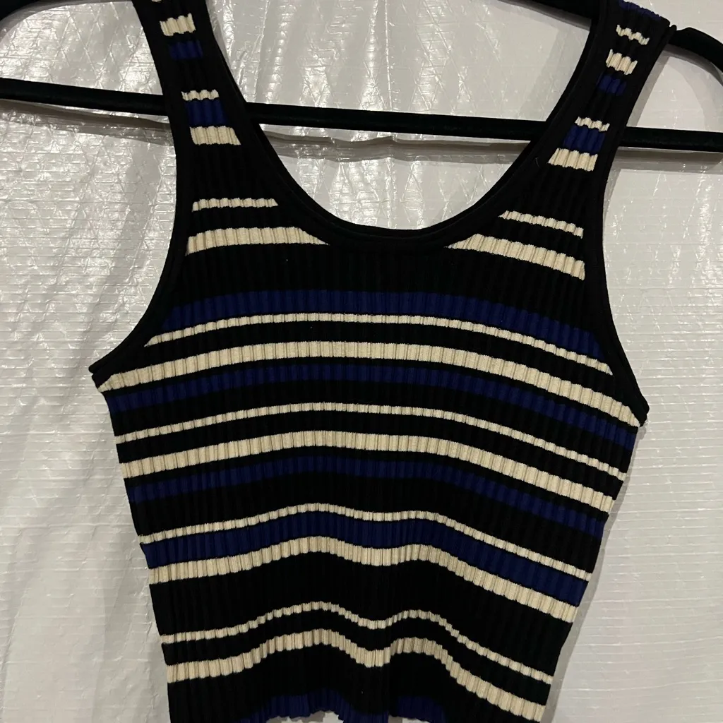3.1 Phillip Lim Black and Blue Multi-Stripe Cropped Tank Top Size XS $275 - Image 3