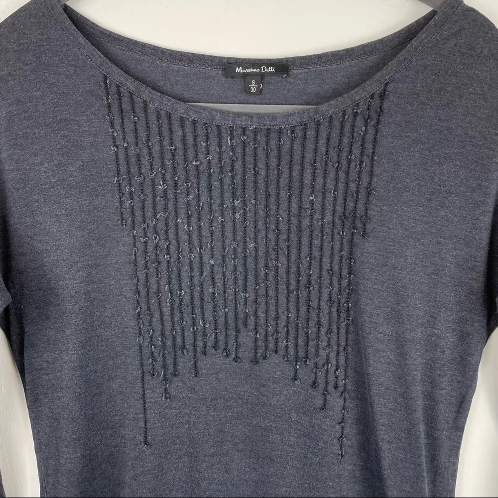Massimo Dutti Sz Small Silk Cotton Grey Textured Neck Boat Neck Top Sz Small - Image 4