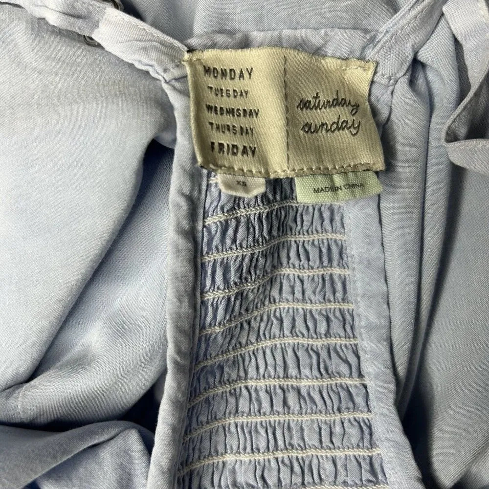 Anthropologie Saturday Sunday Blue Chambray Racer Back Smocked Dress Size XS - Image 11