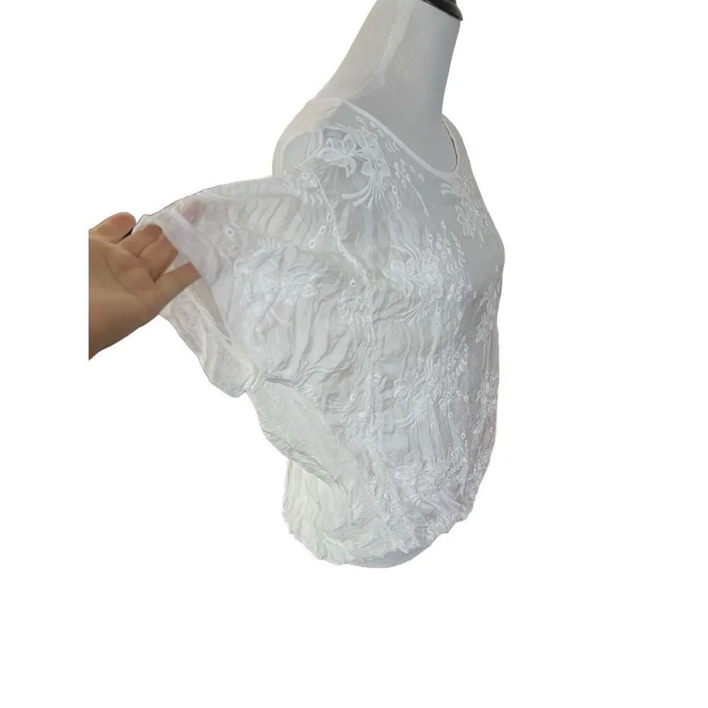 Tendenze white silk blend embroidered top with elastic hem Italy size M Size M - Image 2