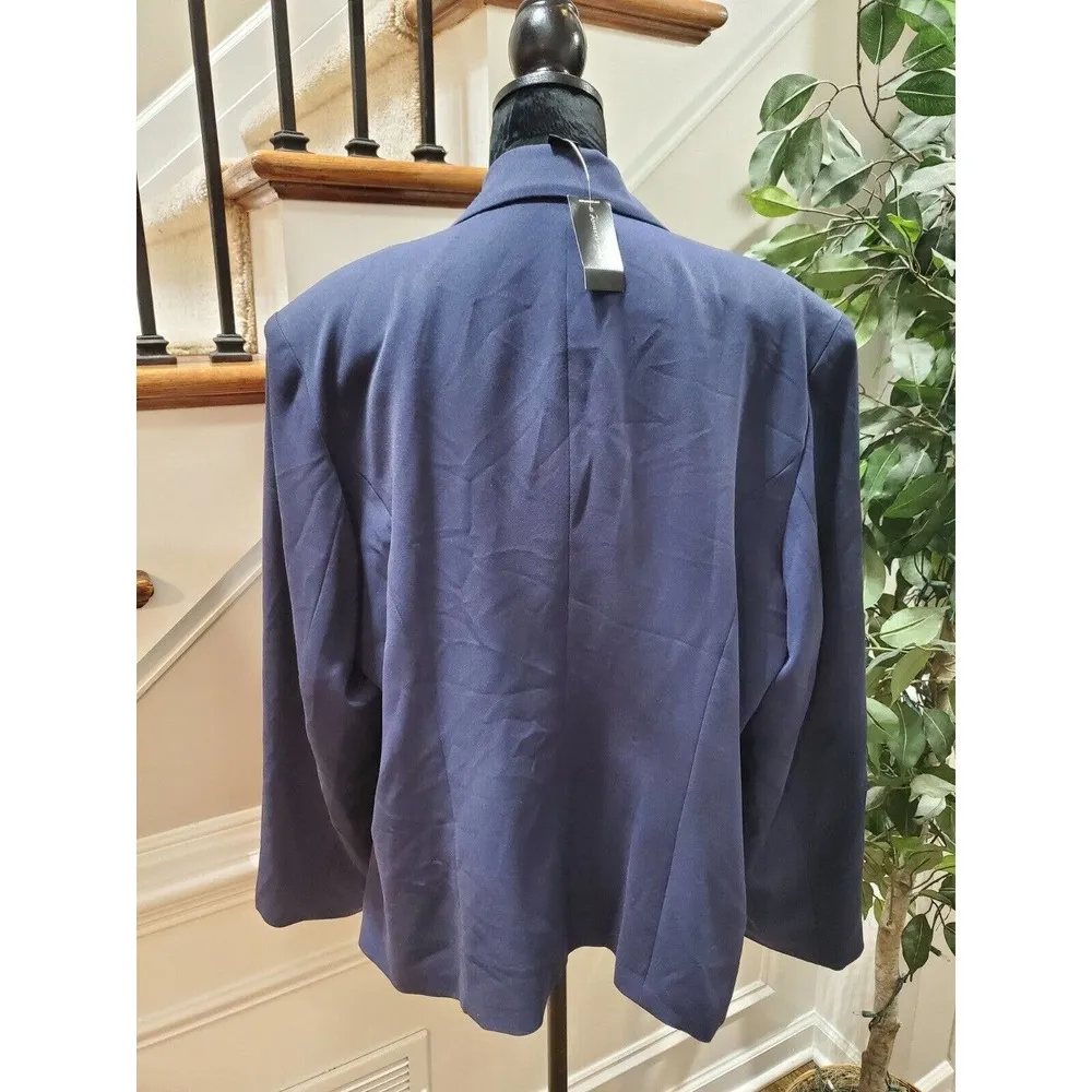 Ashley Stewart Women Blue Solid Rayon Long Sleeve Single Breasted Blazer Size 20 - Image 4