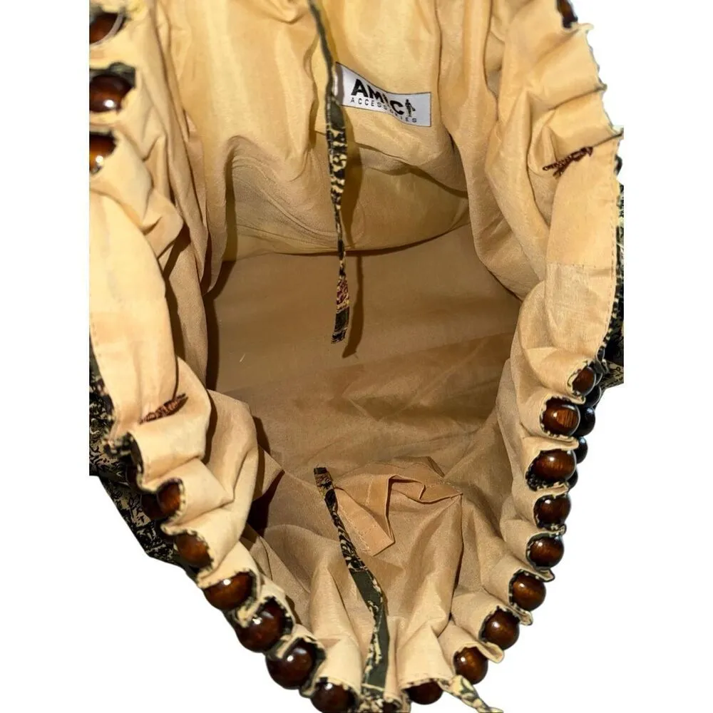 AMICI Boho Tote Bag with Wooden Bead Handles Green - Image 5