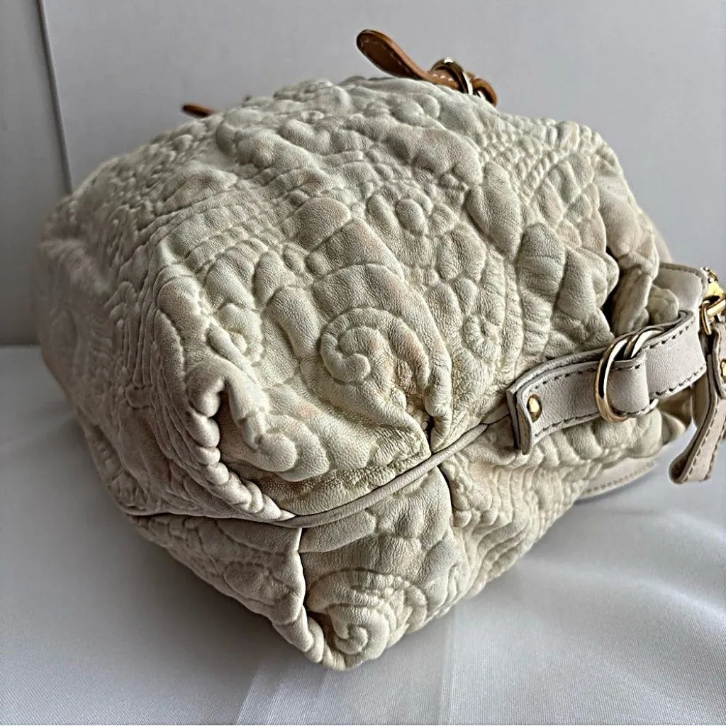 Etro Milano rare Quilted Beige Handbag Leather Trim 1B896 - Image 15