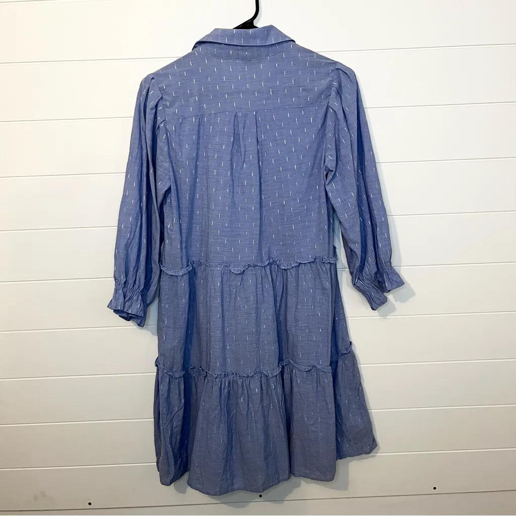 FRANCESCAS Mi Ami Light Blue Mini Dress Babydoll Denim Style Ruffled Tiered M - Image 8