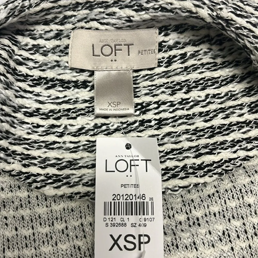 LOFT Cream Black Long Sleeve Open Front Cotton Blend Blazer- PXS - Image 11