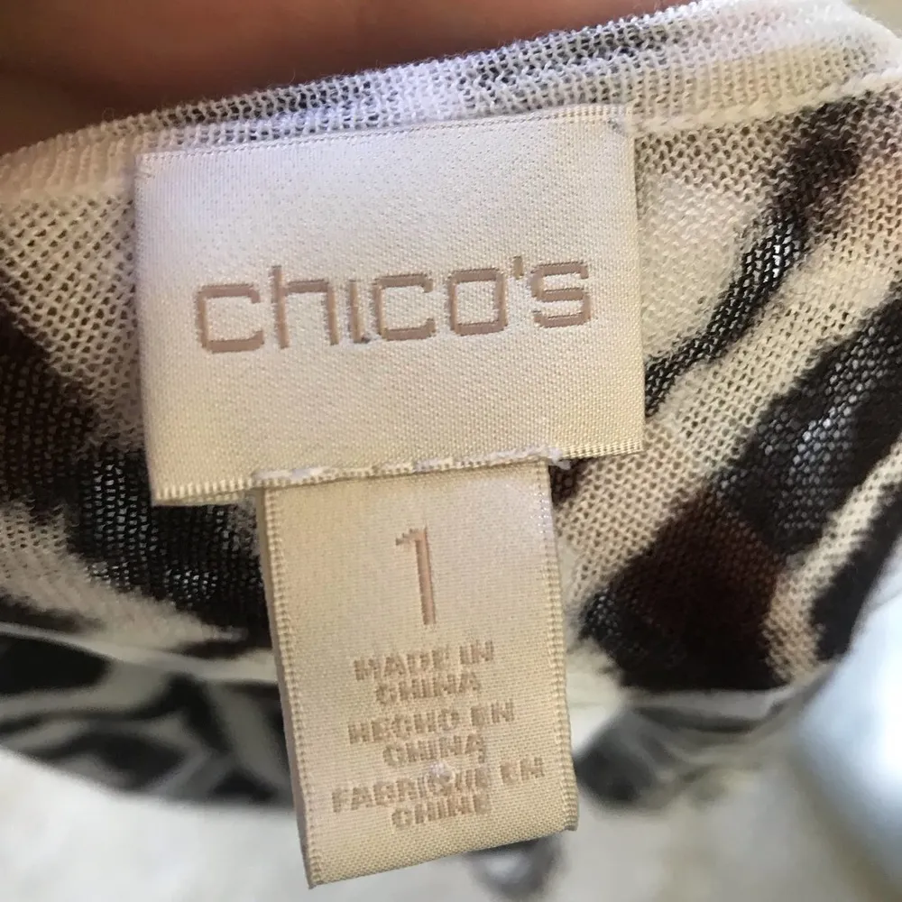 Chico's Black White Geometric Print 3/4 Sleeve Cardigan Women's Size S - Image 5