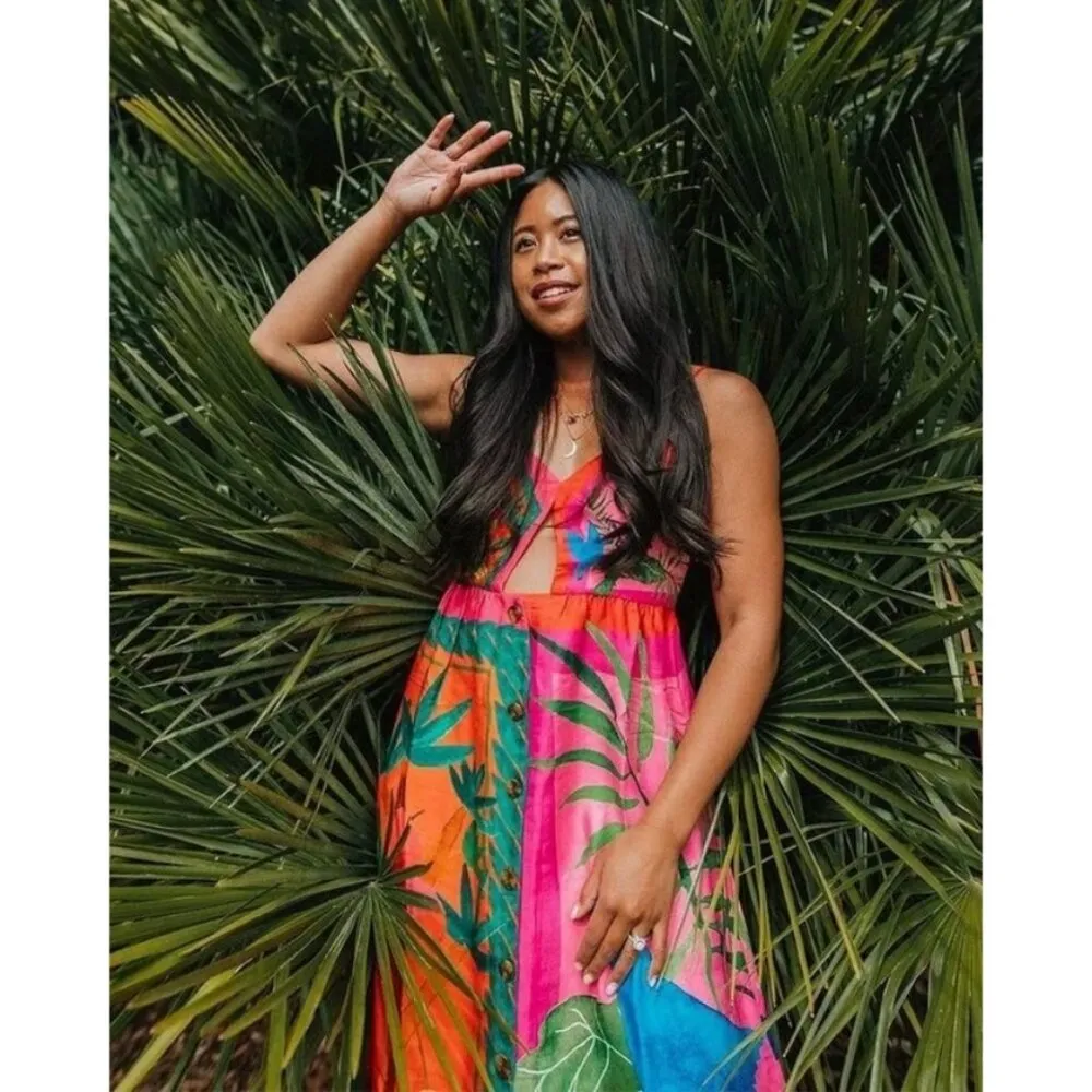 💕FARM RIO💕 Double Scarves Midi Dress ~ Bahia Girls Scarf + Tropical Scarf XS - Image 5