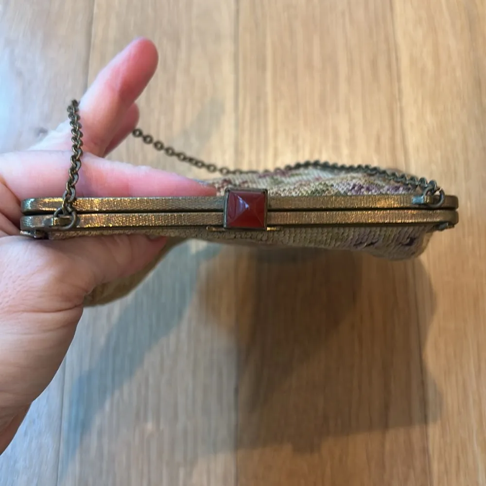 Vintage Petit Point Purse Needlepoint Embroidered Handbag Brown - Image 6