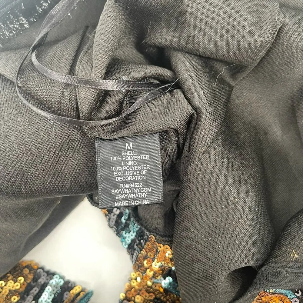 SAY WHAT? Sequin Tank Size Medium Stripe Button Back Tie Straps Open Back Party - Image 12