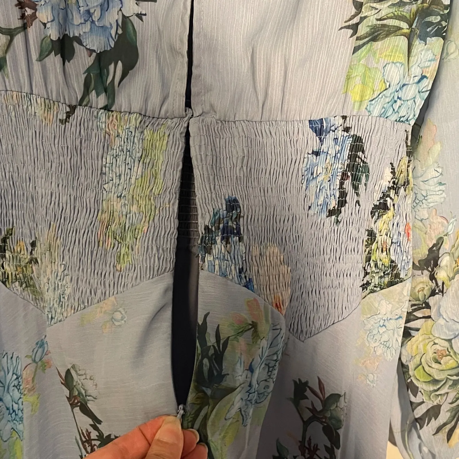 ASOS Blue Floral Print Long Sleeve Maxi Faux Wrap Dress Size US 10 - Image 11