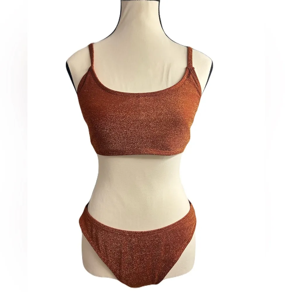 ATTRACO Metallic Lurex Bikini Set Rust Orange XL UPF 50 - Image 2