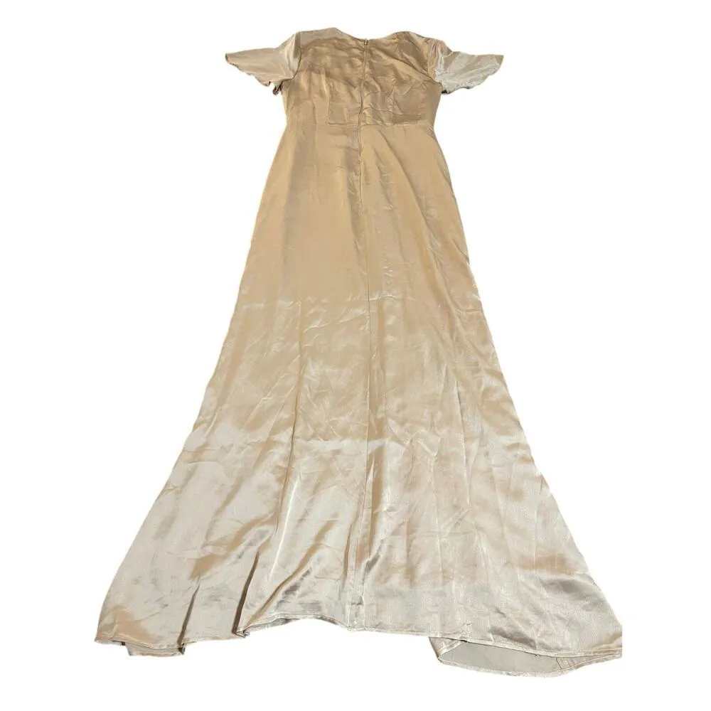 Show Me Your MuMu Size‎ Large Rome Twist Gown Champagne Luxe Satin Maxi Sleeve - Image 4