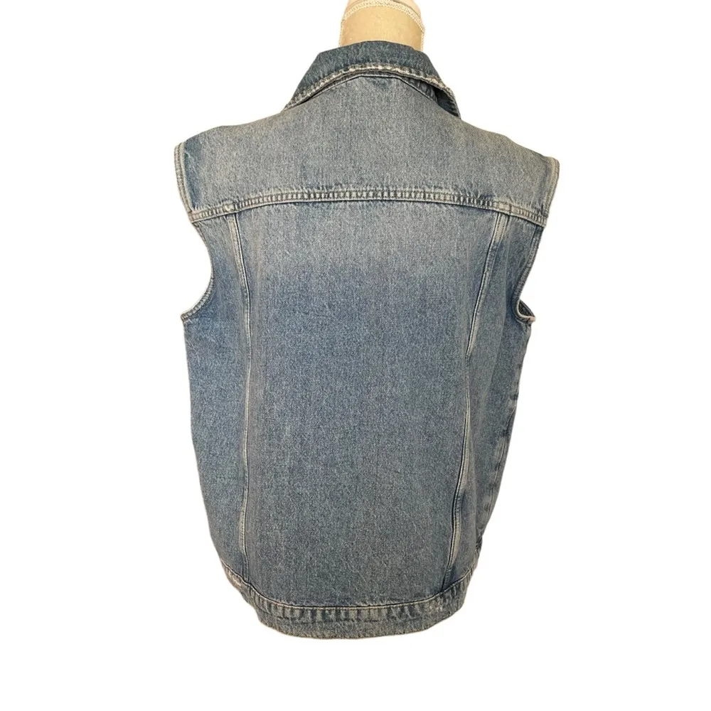 Anthropologie Pilcro Blue Denim Trucker Boyfriend Vest Women’s Size M Distressed - Image 4