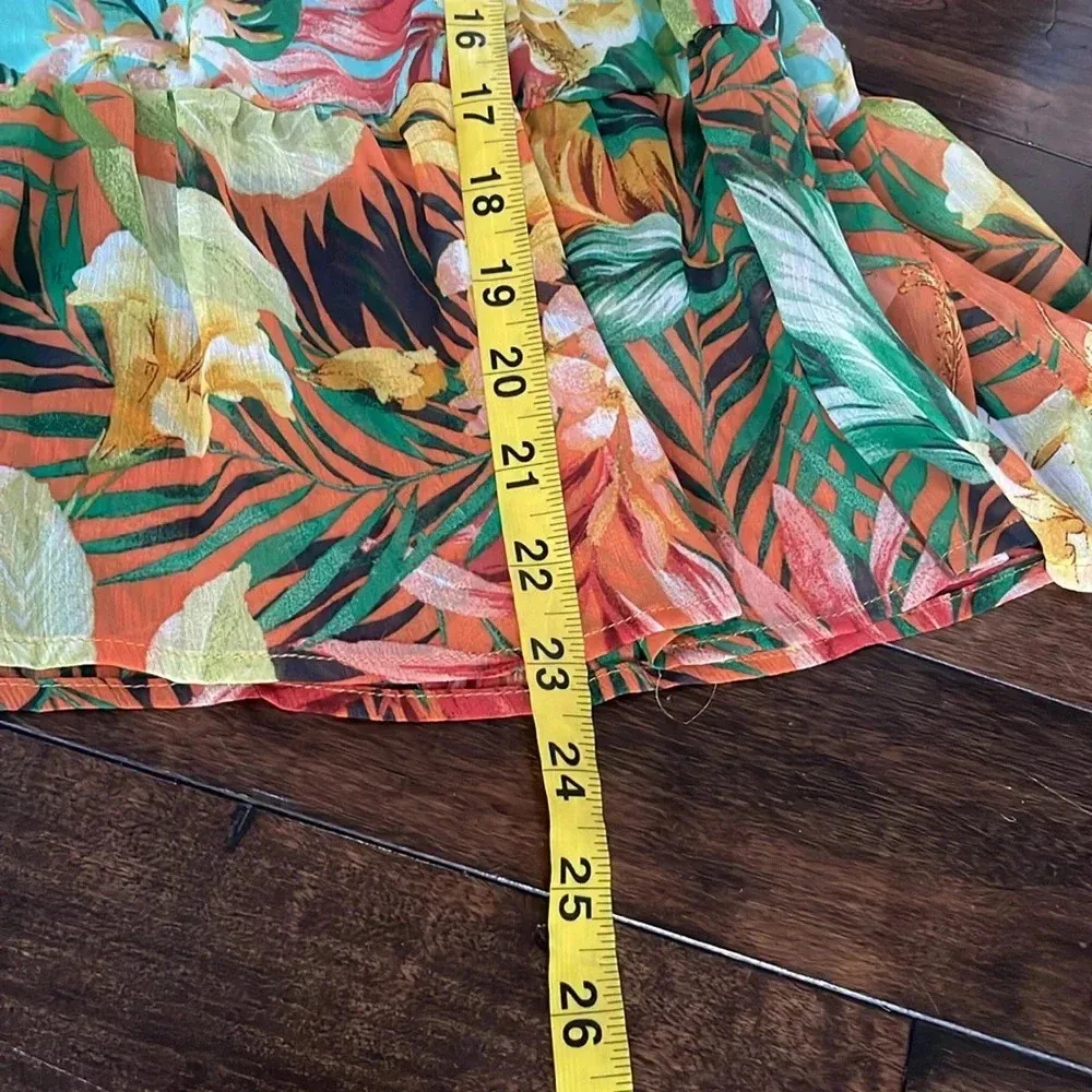 Anthropologie Fig and Flower sheer tropical print top Puff sleeves size S Flowy Yellow - Image 6