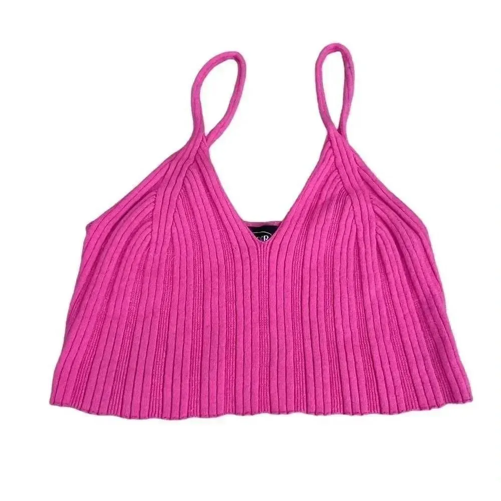 Cider Knit Jersey Women’s Pink & Orange Ribbed V-Neck Cropped  Gypsy SZ S # 1117 - Image 6