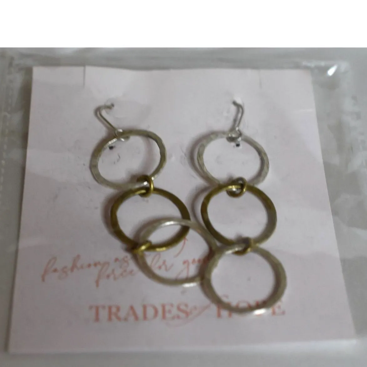 NIP Trades Of Hope Diversity Triple Hoops 3" Dangle Silver/Gold Tone Earrings Silver - Image 3
