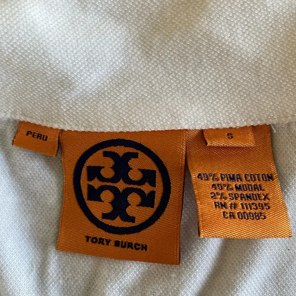 Tory Burch White long sleeve polo S v neck ruffle front cotton spandex - Image 3