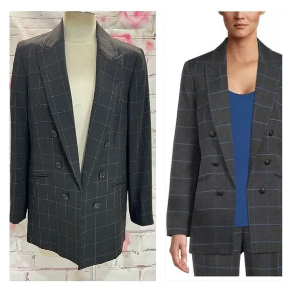 Bar III X Macy's Women's Windowpane Faux-Double-Breasted Gray Jacket Size 14 NWT - Image 2